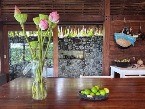 Fresh flowers and fruit